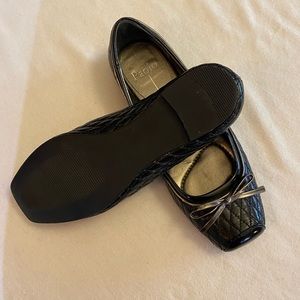 Paulo- Black Quilted Leather, Square Patent Leather Tipped Toes, Size-8 Flats